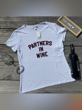 Suburban Riot “Partners in Wine” Graphic Tee White Size S NWT Casual Chic